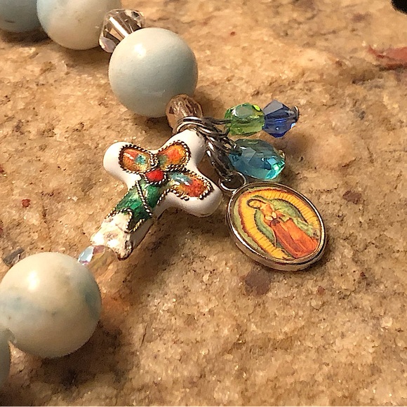 ❤️Amazonite Swarovski Crystal Stretch Bracelet📿Rosary ✝️ - Picture 9 of 9